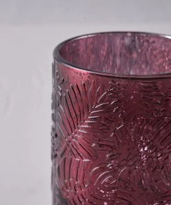 HIER_4320 6 Pack | Burgundy Mercury Glass Palm Leaf Candle Holders, Votive Tealight Holders Chargers & Centerpieces