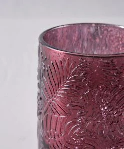 HIER_4320 6 Pack | Burgundy Mercury Glass Palm Leaf Candle Holders, Votive Tealight Holders Chargers & Centerpieces