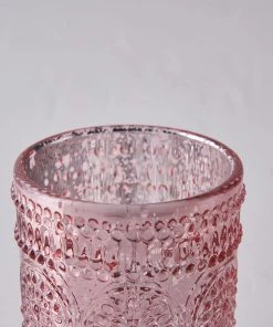 HIER_4320 6 Pack | Blush/Rose Gold Mercury Glass Candle Holders, Votive Tealight Holders With Primrose Design