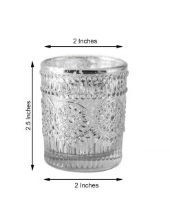 HIER_4320 Chargers & Centerpieces 6 Pack | Silver Mercury Glass Primrose Candle Holders, Votive Tealight Holders