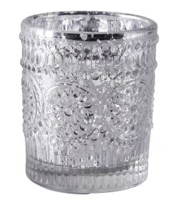 HIER_4320 Chargers & Centerpieces 6 Pack | Silver Mercury Glass Primrose Candle Holders, Votive Tealight Holders