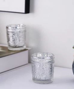 HIER_4320 Chargers & Centerpieces 6 Pack | Silver Mercury Glass Primrose Candle Holders, Votive Tealight Holders