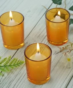 HIER_4300 Chargers & Centerpieces 12 Pack | 2.5" Amber Glass Votive Candle Holder Set, Tealight Holders