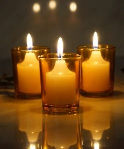HIER_4300 Chargers & Centerpieces 12 Pack | 2.5" Amber Glass Votive Candle Holder Set, Tealight Holders