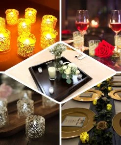 HIER_4320 Chargers & Centerpieces 20 Pack | White Foil Paper Floral Lace Candle Holder Wraps, Votive Tealight Decorative Wraps