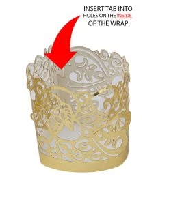HIER_4320 20 Pack | Gold Foil Paper Floral Lace Candle Holder Wraps, Votive Tealight Decorative Wraps Chargers & Centerpieces