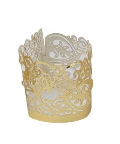 HIER_4320 20 Pack | Gold Foil Paper Floral Lace Candle Holder Wraps, Votive Tealight Decorative Wraps Chargers & Centerpieces