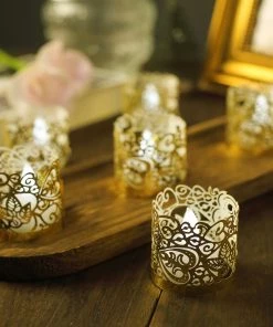 HIER_4320 20 Pack | Gold Foil Paper Floral Lace Candle Holder Wraps, Votive Tealight Decorative Wraps Chargers & Centerpieces