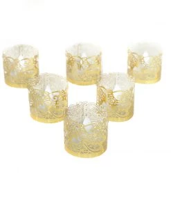 HIER_4320 20 Pack | Gold Foil Paper Floral Lace Candle Holder Wraps, Votive Tealight Decorative Wraps Chargers & Centerpieces