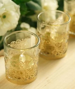HIER_4320 20 Pack | Gold Foil Paper Floral Lace Candle Holder Wraps, Votive Tealight Decorative Wraps Chargers & Centerpieces