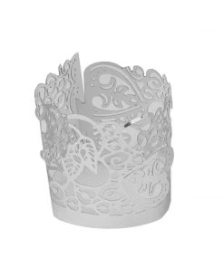 HIER_4320 Chargers & Centerpieces 20 Pack | Silver Foil Paper Floral Lace Candle Holder Wraps, Votive Tealight Decorative Wraps