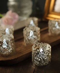 HIER_4320 Chargers & Centerpieces 20 Pack | Silver Foil Paper Floral Lace Candle Holder Wraps, Votive Tealight Decorative Wraps