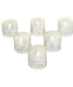 HIER_4320 Chargers & Centerpieces 20 Pack | Silver Foil Paper Floral Lace Candle Holder Wraps, Votive Tealight Decorative Wraps