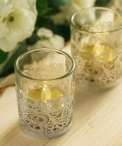 HIER_4320 Chargers & Centerpieces 20 Pack | Silver Foil Paper Floral Lace Candle Holder Wraps, Votive Tealight Decorative Wraps