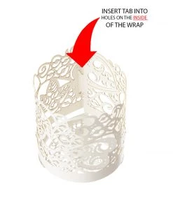 HIER_4320 Chargers & Centerpieces 20 Pack | White Foil Paper Floral Lace Candle Holder Wraps, Votive Tealight Decorative Wraps