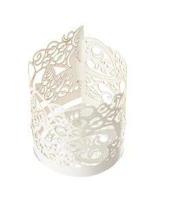 HIER_4320 Chargers & Centerpieces 20 Pack | White Foil Paper Floral Lace Candle Holder Wraps, Votive Tealight Decorative Wraps