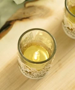 HIER_4320 Chargers & Centerpieces 20 Pack | White Foil Paper Floral Lace Candle Holder Wraps, Votive Tealight Decorative Wraps