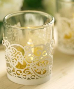 HIER_4320 Chargers & Centerpieces 20 Pack | White Foil Paper Floral Lace Candle Holder Wraps, Votive Tealight Decorative Wraps