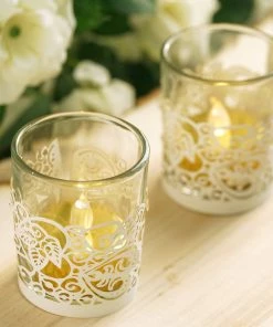 HIER_4320 Chargers & Centerpieces 20 Pack | White Foil Paper Floral Lace Candle Holder Wraps, Votive Tealight Decorative Wraps