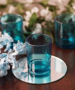 HIER_4320 Chargers & Centerpieces 12 Pack | 2.5" Turquoise Glass Votive Candle Holder Set Tealight Holders 20 HIER_4320 Chargers & Centerpieces 12 Pack | 2.5