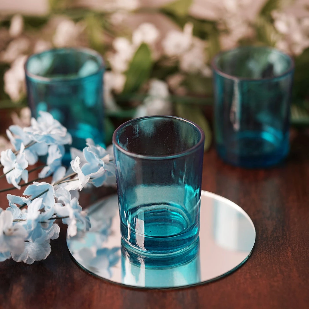 HIER_4320 Chargers & Centerpieces 12 Pack | 2.5" Turquoise Glass Votive Candle Holder Set Tealight Holders 9 HIER_4320 Chargers & Centerpieces 12 Pack | 2.5" Turquoise Glass Votive Candle Holder Set Tealight Holders