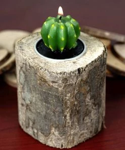HIER_4320 Chargers & Centerpieces 3" Natural Wood Stump Tealight Votive Candle Holder, Rustic Candle Decor
