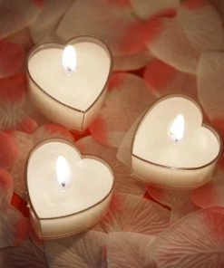 HIER_3820 Chargers & Centerpieces 12 Pack | Mini White Heart Shaped Tealight Candles, Valentines Decor