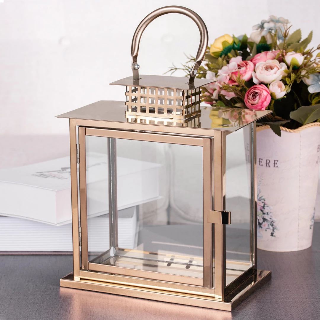 HIER_4310 Chargers & Centerpieces 10" Blush/Rose Gold Cage Top Stainless Steel Candle Lantern Centerpiece Outdoor Metal Patio Lantern 16 HIER_4310 Chargers & Centerpieces 10" Blush/Rose Gold Cage Top Stainless Steel Candle Lantern Centerpiece Outdoor Metal Patio Lantern