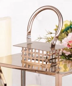 HIER_4310 Chargers & Centerpieces 10" Blush/Rose Gold Cage Top Stainless Steel Candle Lantern Centerpiece Outdoor Metal Patio Lantern 33 HIER_4310 Chargers & Centerpieces 10