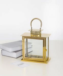 HIER_4310 10" Gold Cage Top Stainless Steel Candle Lantern Centerpiece Outdoor Metal Patio Lantern Chargers & Centerpieces 27 HIER_4310 10