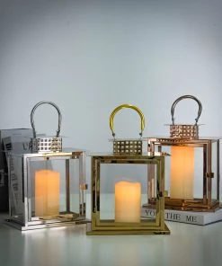 HIER_4310 10" Gold Cage Top Stainless Steel Candle Lantern Centerpiece Outdoor Metal Patio Lantern Chargers & Centerpieces 30 HIER_4310 10