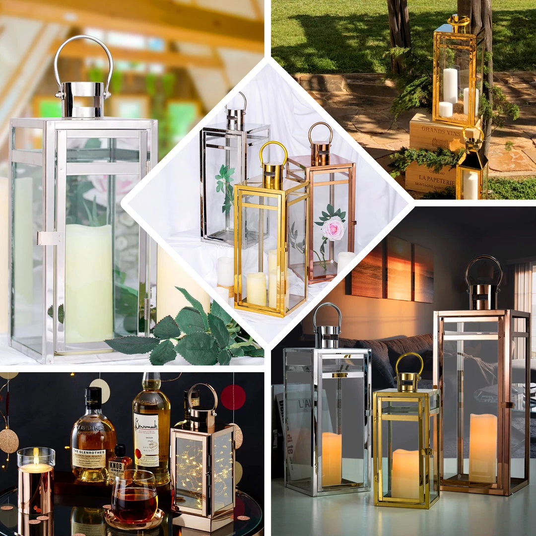 HIER_4310 12" Gold Vintage Top Stainless Steel Candle Lantern Centerpiece Outdoor Metal Patio Lantern 5 HIER_4310 12" Gold Vintage Top Stainless Steel Candle Lantern Centerpiece Outdoor Metal Patio Lantern