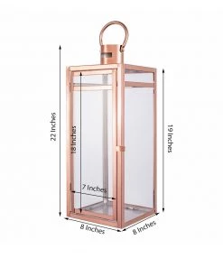 HIER_4310 Chargers & Centerpieces 22" Blush/Rose Gold Vintage Top Stainless Steel Candle Lantern Centerpiece Outdoor Metal Patio Lantern 19 HIER_4310 Chargers & Centerpieces 22
