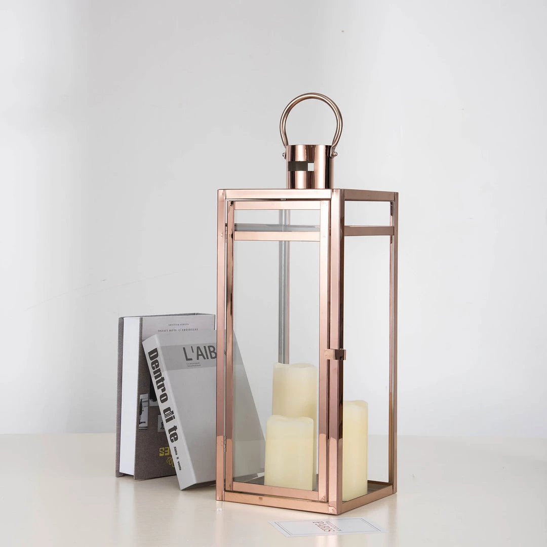 HIER_4310 Chargers & Centerpieces 22" Blush/Rose Gold Vintage Top Stainless Steel Candle Lantern Centerpiece Outdoor Metal Patio Lantern 6 HIER_4310 Chargers & Centerpieces 22" Blush/Rose Gold Vintage Top Stainless Steel Candle Lantern Centerpiece Outdoor Metal Patio Lantern