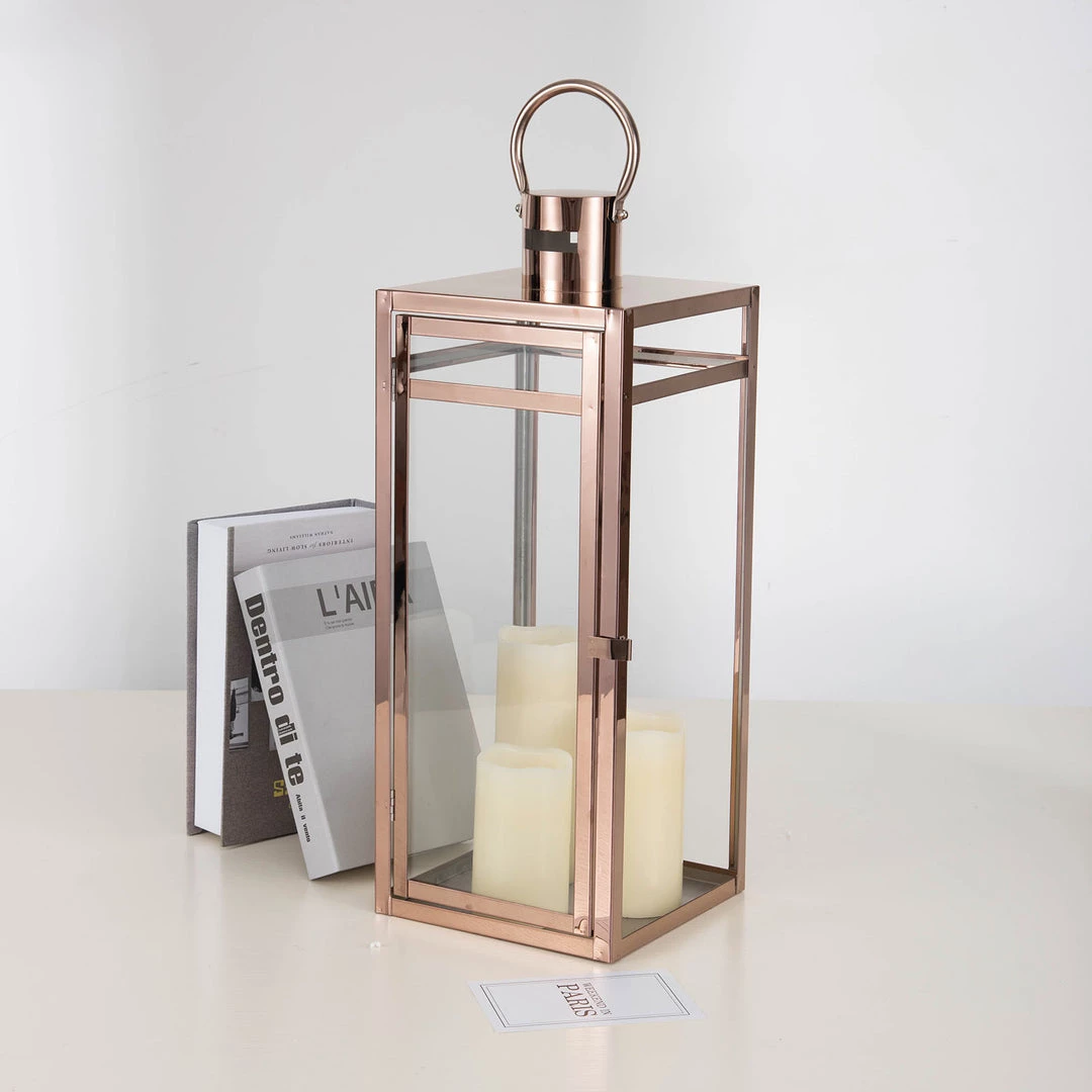 HIER_4310 Chargers & Centerpieces 22" Blush/Rose Gold Vintage Top Stainless Steel Candle Lantern Centerpiece Outdoor Metal Patio Lantern 2 HIER_4310 Chargers & Centerpieces 22" Blush/Rose Gold Vintage Top Stainless Steel Candle Lantern Centerpiece Outdoor Metal Patio Lantern