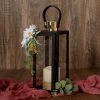 HIER_4310 14" Black & Gold Top Stainless Steel Candle Lantern Centerpiece Outdoor Metal Patio Lantern