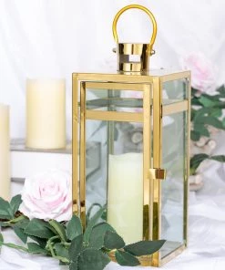 HIER_4310 12" Gold Vintage Top Stainless Steel Candle Lantern Centerpiece Outdoor Metal Patio Lantern 28 HIER_4310 12
