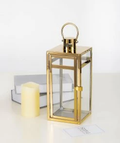 HIER_4310 12" Gold Vintage Top Stainless Steel Candle Lantern Centerpiece Outdoor Metal Patio Lantern 30 HIER_4310 12