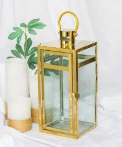 HIER_4310 12" Gold Vintage Top Stainless Steel Candle Lantern Centerpiece Outdoor Metal Patio Lantern 23 HIER_4310 12