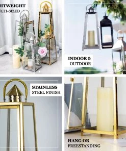 HIER_4310 22" Gold Cone Top Stainless Steel Candle Lantern Centerpiece Outdoor Metal Patio Lantern Chargers & Centerpieces 21 HIER_4310 22