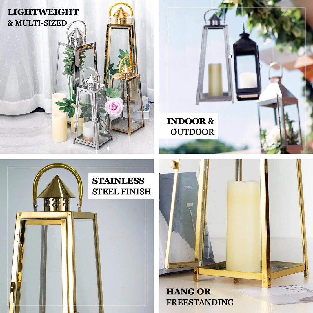 HIER_4310 Chargers & Centerpieces 15" Silver Cone Top Stainless Steel Candle Lantern Centerpiece Outdoor Metal Patio Lantern 4 HIER_4310 Chargers & Centerpieces 15" Silver Cone Top Stainless Steel Candle Lantern Centerpiece Outdoor Metal Patio Lantern