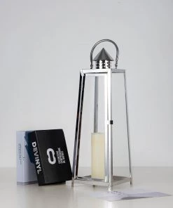 HIER_4310 22" Silver Cone Top Stainless Steel Candle Lantern Centerpiece Outdoor Metal Patio Lantern Chargers & Centerpieces 23 HIER_4310 22