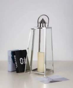 HIER_4310 22" Silver Cone Top Stainless Steel Candle Lantern Centerpiece Outdoor Metal Patio Lantern Chargers & Centerpieces 21 HIER_4310 22