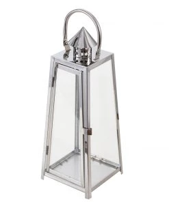 HIER_4310 Chargers & Centerpieces 15" Silver Cone Top Stainless Steel Candle Lantern Centerpiece Outdoor Metal Patio Lantern 33 HIER_4310 Chargers & Centerpieces 15