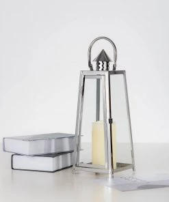 HIER_4310 Chargers & Centerpieces 15" Silver Cone Top Stainless Steel Candle Lantern Centerpiece Outdoor Metal Patio Lantern 27 HIER_4310 Chargers & Centerpieces 15