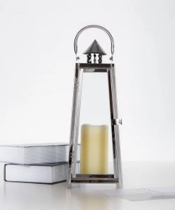 HIER_4310 Chargers & Centerpieces 15" Silver Cone Top Stainless Steel Candle Lantern Centerpiece Outdoor Metal Patio Lantern 28 HIER_4310 Chargers & Centerpieces 15