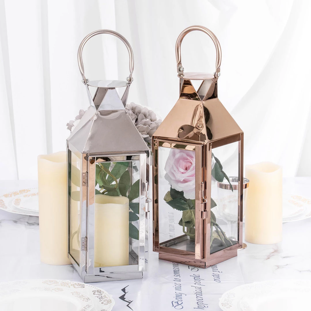 HIER_4310 14" Blush/Rose Gold Crown Top Stainless Steel Candle Lantern Centerpiece Outdoor Metal Patio Lantern Chargers & Centerpieces 2 HIER_4310 14" Blush/Rose Gold Crown Top Stainless Steel Candle Lantern Centerpiece Outdoor Metal Patio Lantern Chargers & Centerpieces