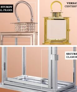 HIER_4310 10" Gold Cage Top Stainless Steel Candle Lantern Centerpiece Outdoor Metal Patio Lantern Chargers & Centerpieces 23 HIER_4310 10