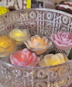 HIER_3810 4 Pack | 2.5" Silver Rose Flower Floating Candles Wedding Vase Fillers