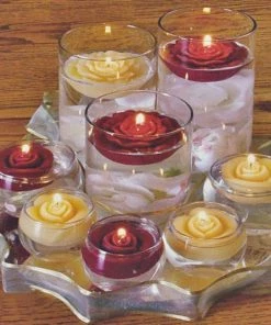 HIER_3810 Chargers & Centerpieces 4 Pack | 2.5" White Rose Flower Floating Candles Wedding Vase Fillers 18 HIER_3810 Chargers & Centerpieces 4 Pack | 2.5